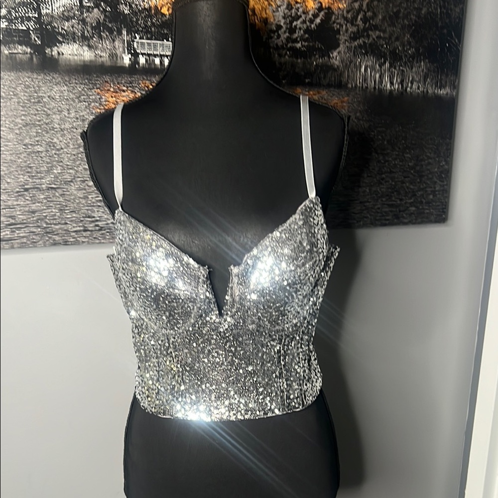 Private Label Silver Sequin Top